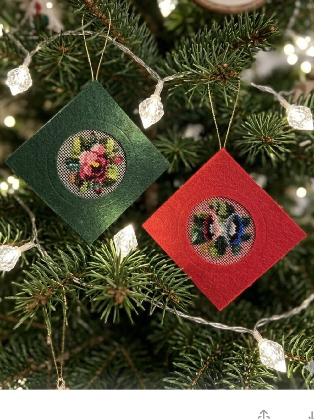 Handmade Floral petit point Tree Ornaments
Vintage
Set of 2